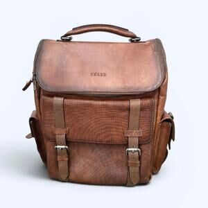 Velez Genuine Leather Archaeology Backpack Satchel Brown Multi-Pocket Laptop Bag